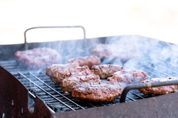 Preparing a barbecue close up photo