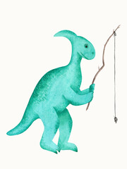 Little dinosaur. Watercolor isolated on white background. Ideal for baby textiles, interior decoration, printing and more.