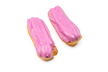 Fresh tasty eclairs isoalted on white background