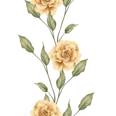Yellow flowers. Watercolor floral background. Seamless border