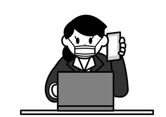 マスク姿で仕事をするキャリアウーマン