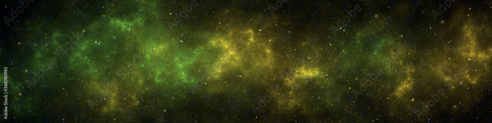 Wall mural nebula and stars in night sky web banner. space background.