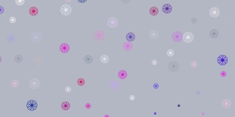 Light pink, blue vector doodle texture with flowers.