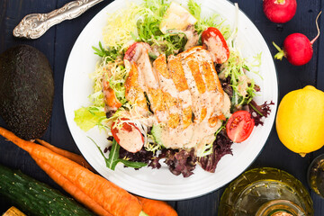 Chicken breast with fresh saladHealthy lunch menu. Diet food.