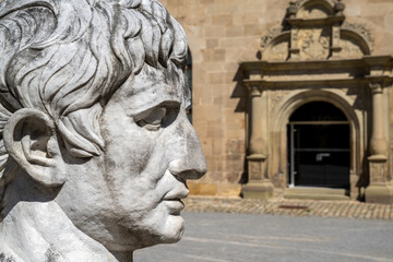 head of the statue of Emperor Augustus in the courtyard of the musuem at Hohentuebingen Castle