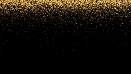Festive vector background with gold glitter and confetti for christmas celebration. Black background with glowing golden particles. - 366083381
