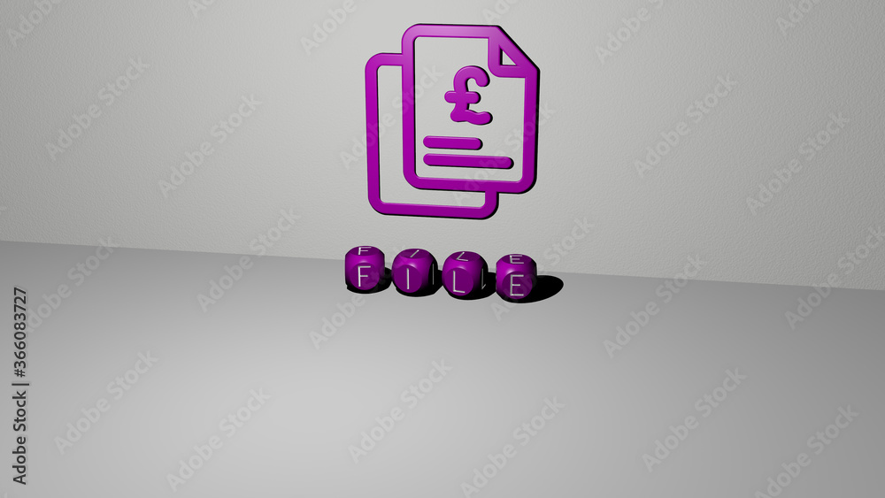 Fototapete 3d illustration of file graphics and text made by metallic dice letters for the related meanings of 