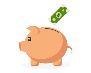 Piggy bank and a dollar bill. Investment and savings concept. Money and Business illustration.