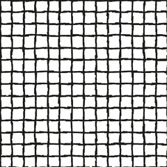 Vector Plaid Seamless Pattern. Black and White Tattersall or Windowpane Background. Hand Drawn Doodle Check Pattern
