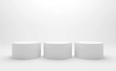 white background with a pedestal and a showcase. 3d illustration