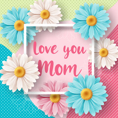 Obraz premium Happy Mothers day background with daisy flowers. Greeting card, invitation or sale banner template