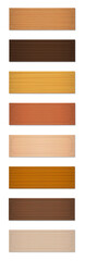Name badges, wooden name plates, blank nameplates. Collection with different textures and colors from various trees. Isolated vector illustration on white background.
