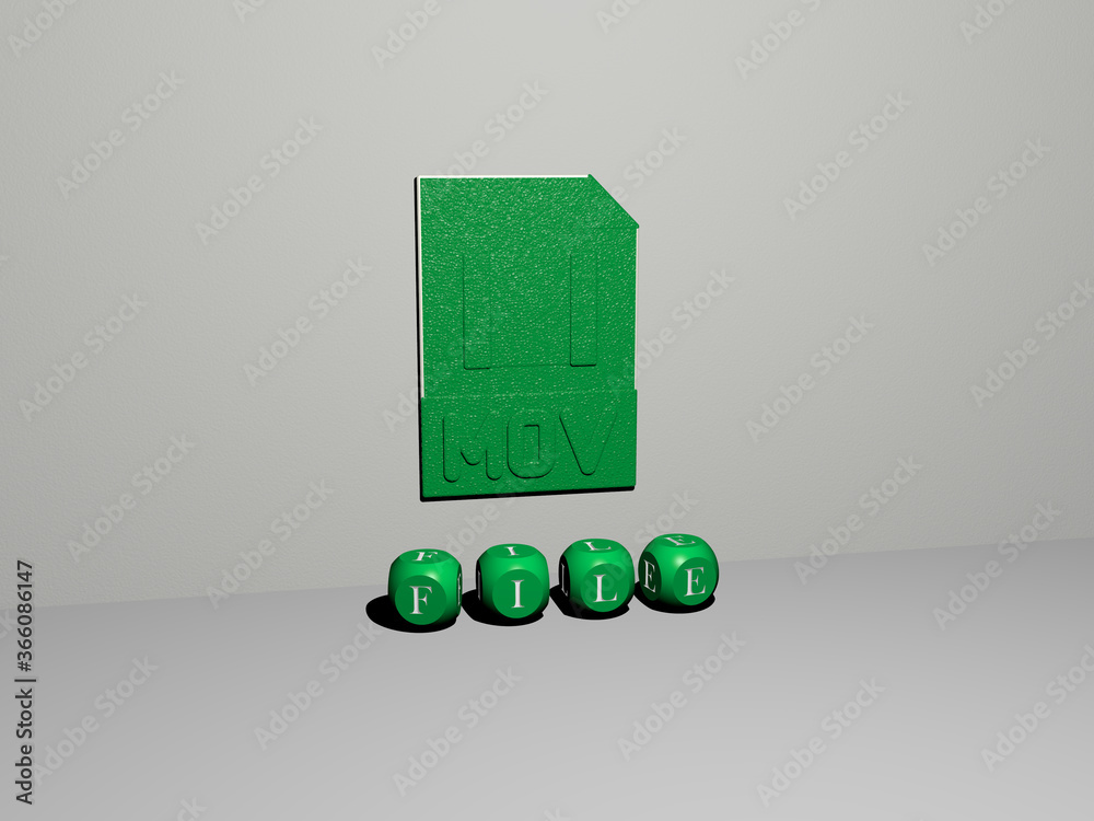 Fototapete 3d illustration of file graphics and text made by metallic dice letters for the related meanings of 