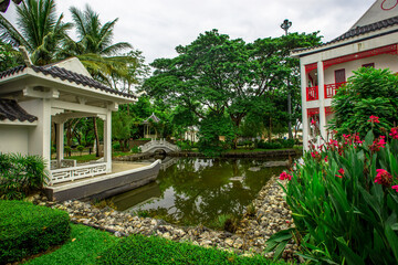 Background of tourist attractions in the park in Khon Kaen province of Thailand (Khon Kaen Friendship Park - Nanking) for people to use during the holidays.