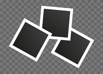 Set of photo frames on transparent background. Vector illustration for your photos or memories. Three objects.
