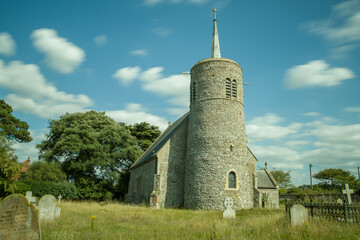 The round tower of St. Mary the Virgin Church in Titchwell