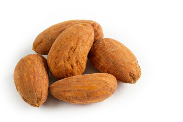 A pile of Almonds, isolated on a white background.