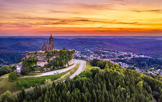 St. Leon Chapel on top of Dabo Rock in the Vosges Mountains - Moselle, France