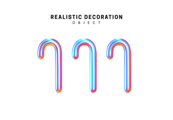 Set Metal cane. Realistic 3d shape. objects with gradient holographic color of hologram. Geometric decorative design elements isolated white background. vector illustration.