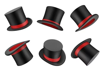 Foto op Canvas Magic hat. Clothes for magician or gentleman vector realistic top hat. Magic hat, clothing object top, magical classic illustration © ONYXprj
