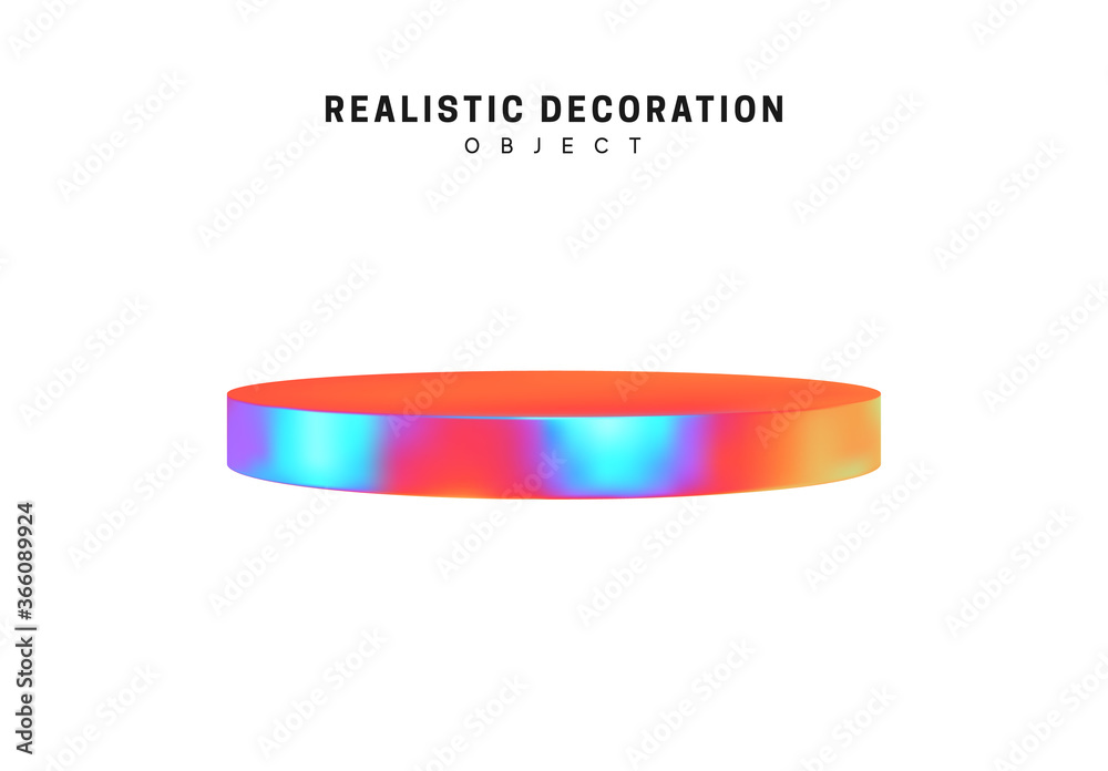 Poster flat round plate. realistic shape 3d objects with gradient holographic color of hologram. decorative