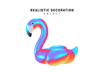 Blue Bird Flamingo Inflatable. Realistic shape 3d objects with gradient holographic color of hologram. Decorative design elements isolated on white background. vector illustration.