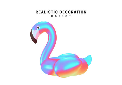 Blue Bird Flamingo Inflatable. Realistic shape 3d objects with gradient holographic color of hologram. Decorative design elements isolated on white background. vector illustration.