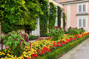 Fototapeta na wymiar Flowers in Mirabell Gardens in Salzburg, Austria, Europe