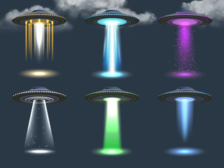 Ufo spotlight. Cosmic transport ambient alien lighting realistic glowing effect from spaceship vector illustrations set. Ufo light alien ray unidentified spotlight © ONYXprj