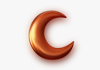 Metallic golden 3d half month. Crescent decor element for Ramadan Kareem celebration. vector isolated object.