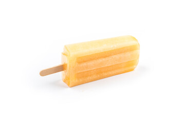 Cantaloupe popsicles placed on a white background