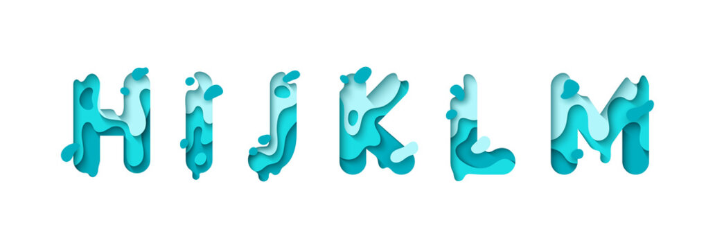 Paper cut letter H, I, J, K, L, M. Design 3d sign isolated on white background. Alphabet font of melting liquid. vector illustration