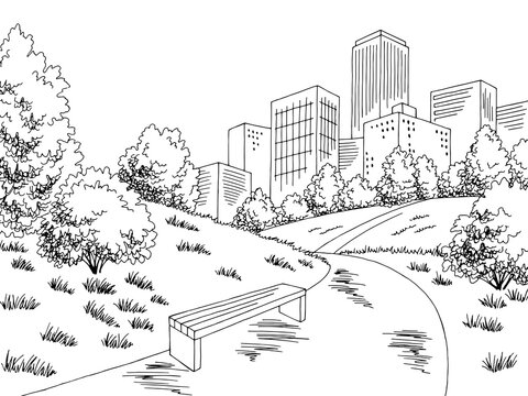 Park Graphic Black White City Landscape Sketch Illustration Vector