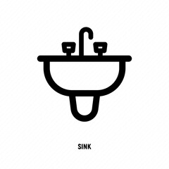Washbasin cupboard with faucet and drawers. Bathroom equipment thin line vector illustration.