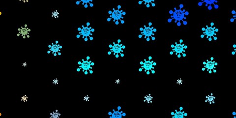 Dark blue, yellow vector background with covid-19 symbols.