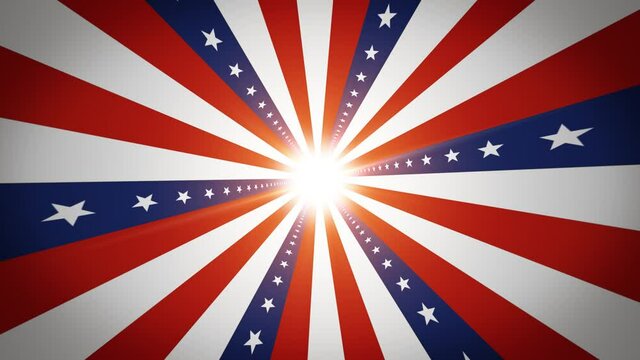 Fourth Of July American Background Loop/ 4k animation of an abstract USA flag background with stars and stripes inside graphic tunnel seamless looping