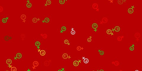 Light Green, Red vector background with woman symbols.