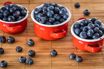 Fresh blueberries in a pot on the table