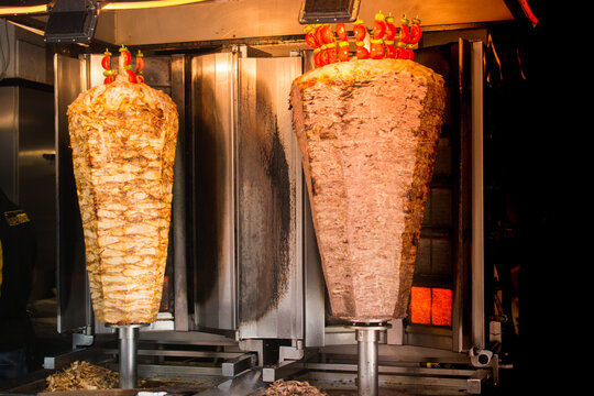 Traditional Turkish Doner Kebab kebab on skewer. Turkish cuisine street food