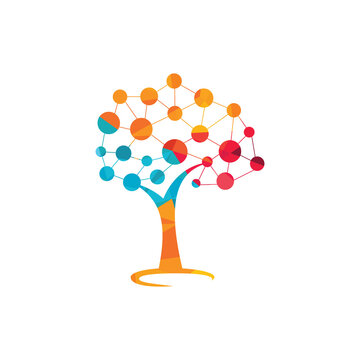 Digital Tree logo design. Technology, nature, wireless, internet, network  vector logo template