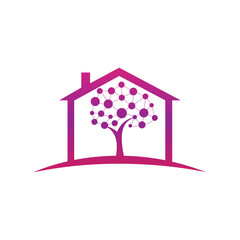 Tech Tree home shape concept Logo Template Design. Technology, nature, wireless, internet, network vector logo template.