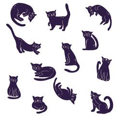 Cat clipart set hand drawn isolated on white background childish illustrations
