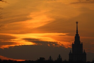 Moscow State University at sunset