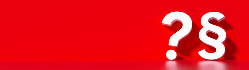 Paragraph / Section sign and Question mark standing on the floor  - Symbol of Law and Justice, with lots of copy space for your individual text