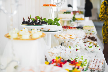 Buffet with a variety of delicious sweets, food ideas, celebration