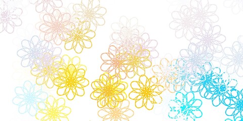 Light Blue, Yellow vector doodle template with flowers.