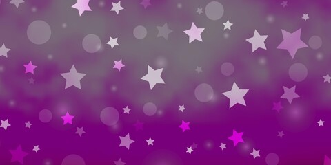 Light Purple, Pink vector background with circles, stars. Colorful disks, stars on simple gradient background. Texture for window blinds, curtains.