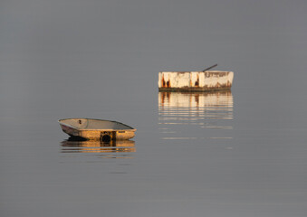 Small  boats anchored at sea shore of Busaiteen, Bahrain