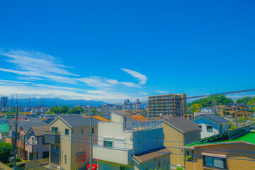 Fototapeta premium 多摩地域の住宅街と青空
