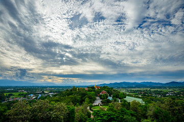 Fototapeta na wymiar Sunset At Wat Phrathat Doi Saket Chiangmai City Thailand.